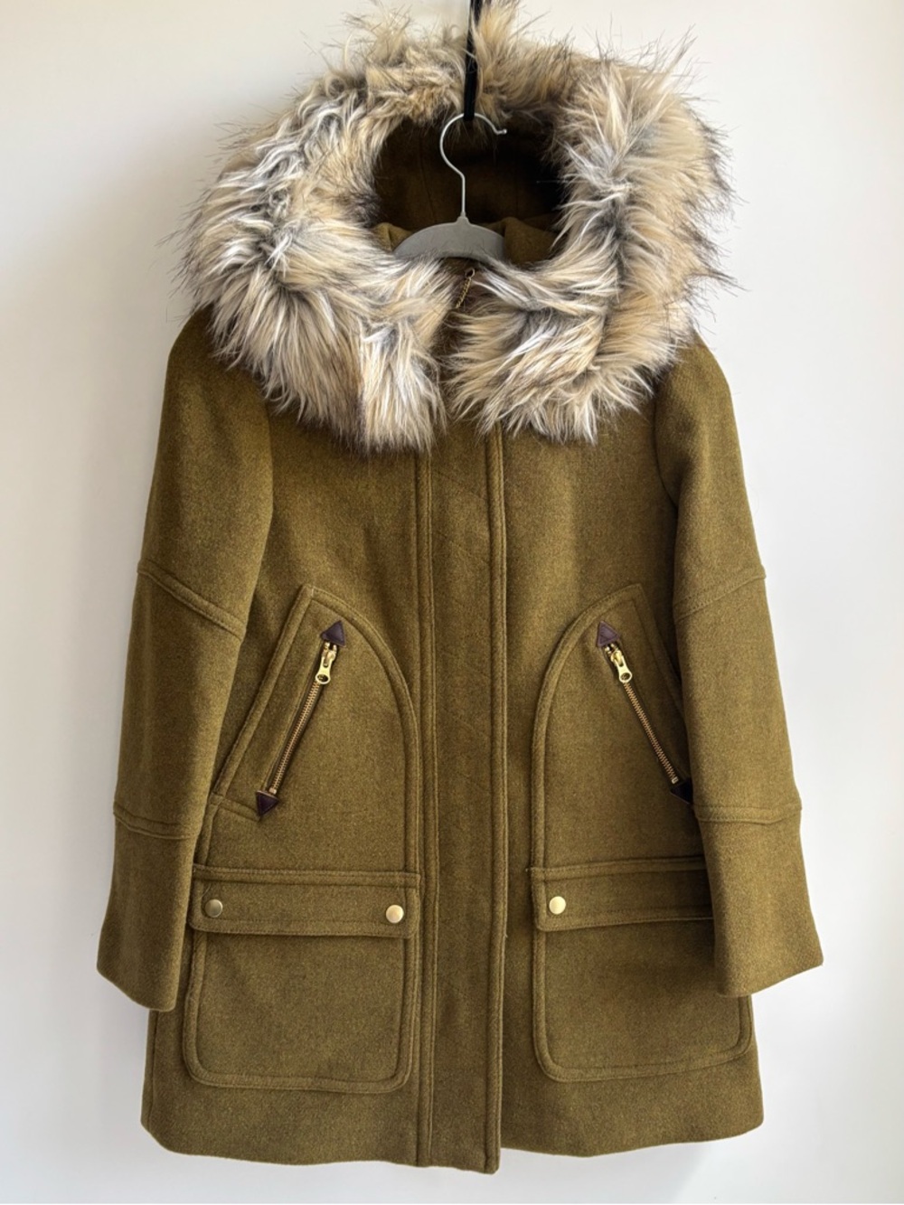 J. Crew Chateau Parka Italian Stadium Cloth Wool Nello Gori Hooded Coat Size OP